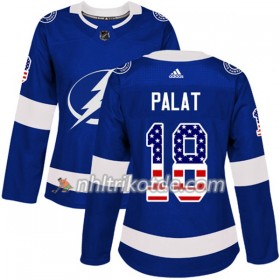 Tampa Bay Lightning Trikot Ondrej Palat 18 Adidas 2017-2018 Blau USA Flag Fashion Authentic - Dame